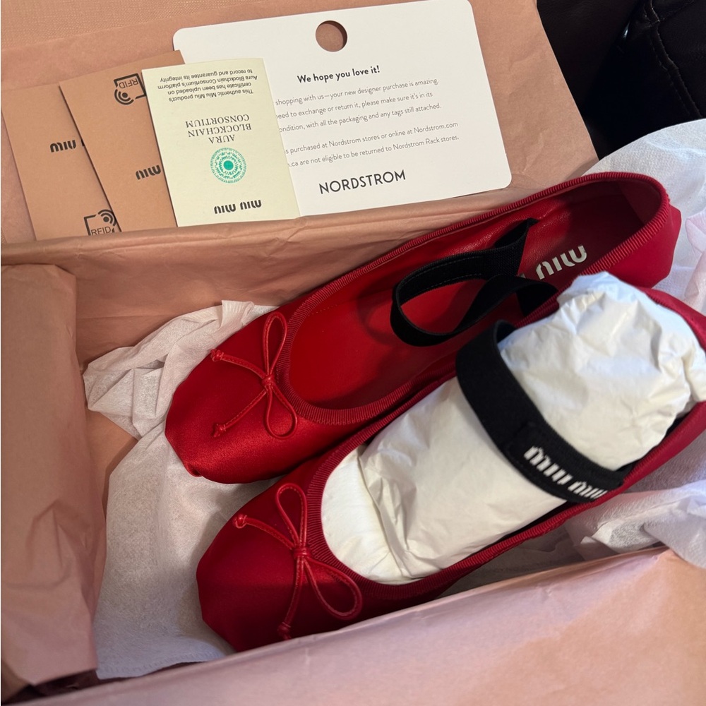 Miu Miu Red Satin Ballet Flats